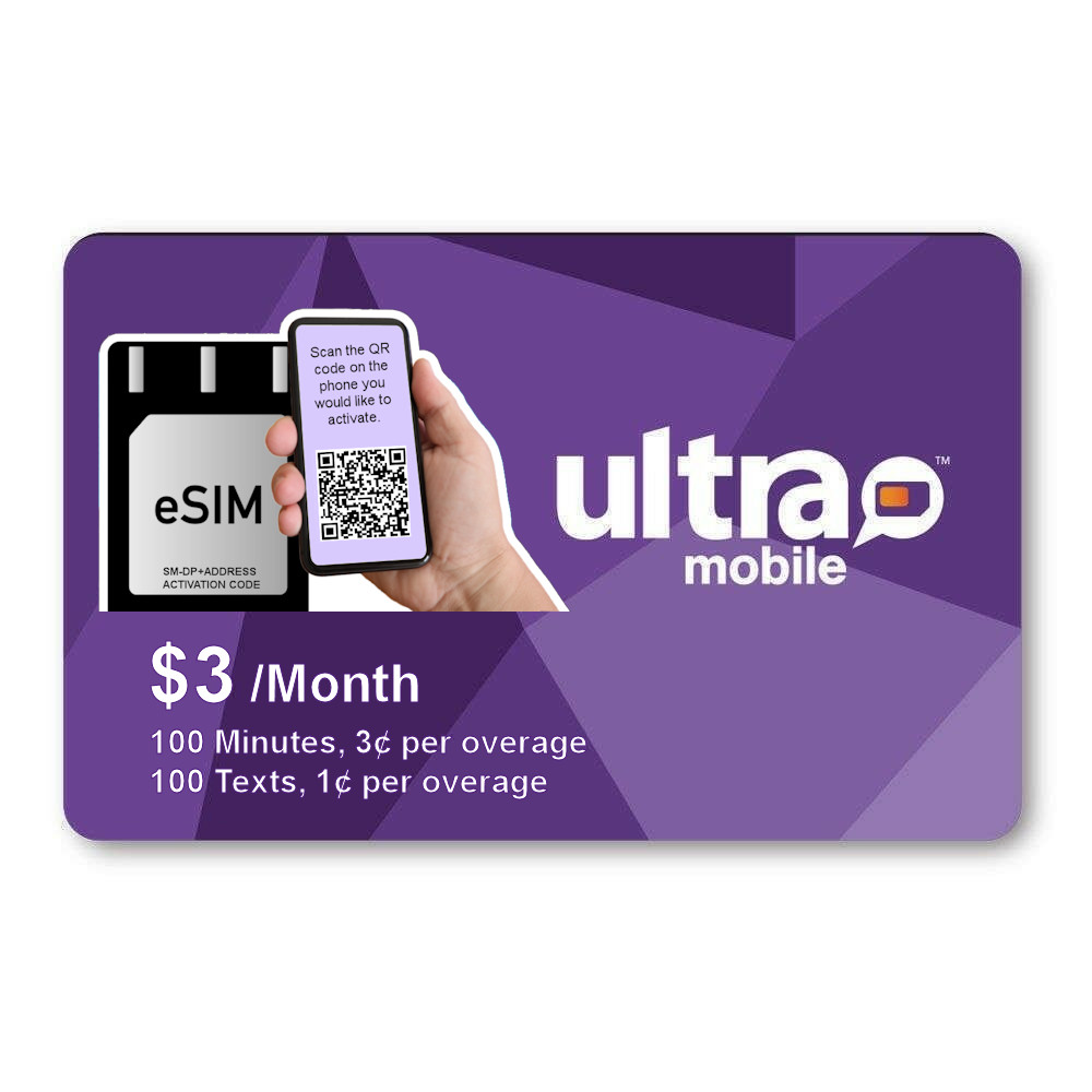 Pre-Activated ** eSIM ** Ultra Mobile PayGo $3/mo. Pay As You Go Talk Text Data