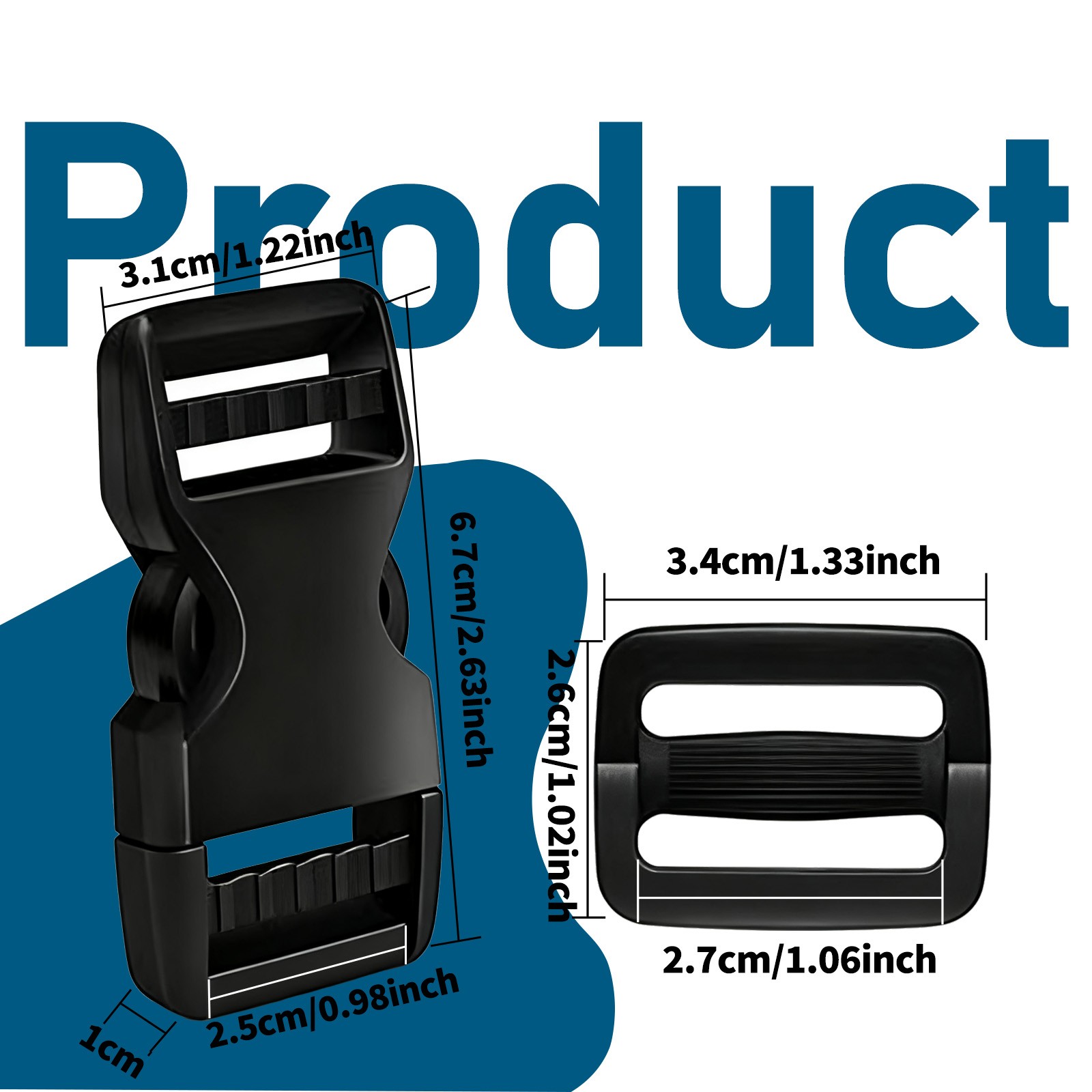 2 pack 2 inch 11 Yards Nylon Webbing Strap / 2 Set Plastic Buckles Side Release