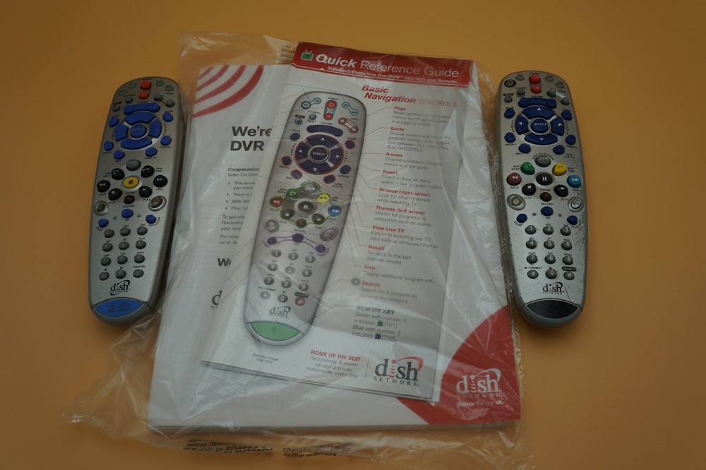 Dish Network 522 REMFRD Dual Tuner DVR Receiver With Remotes and Cords.
