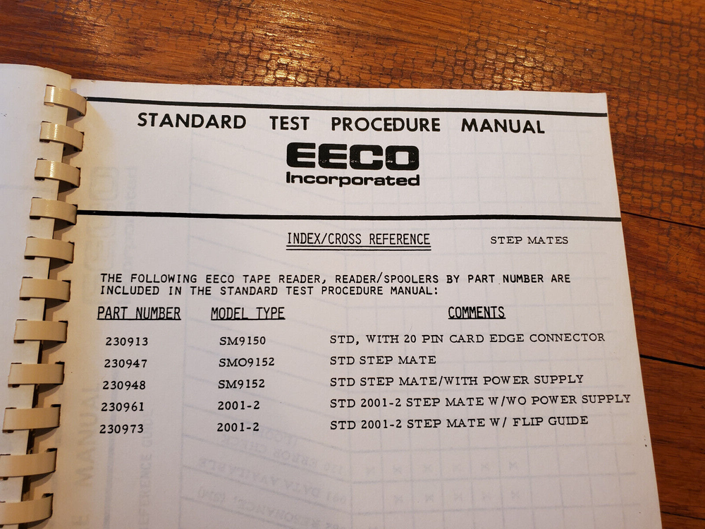EECO STEP MATE READER- STANDARD TEST PROCEDURE MANUAL