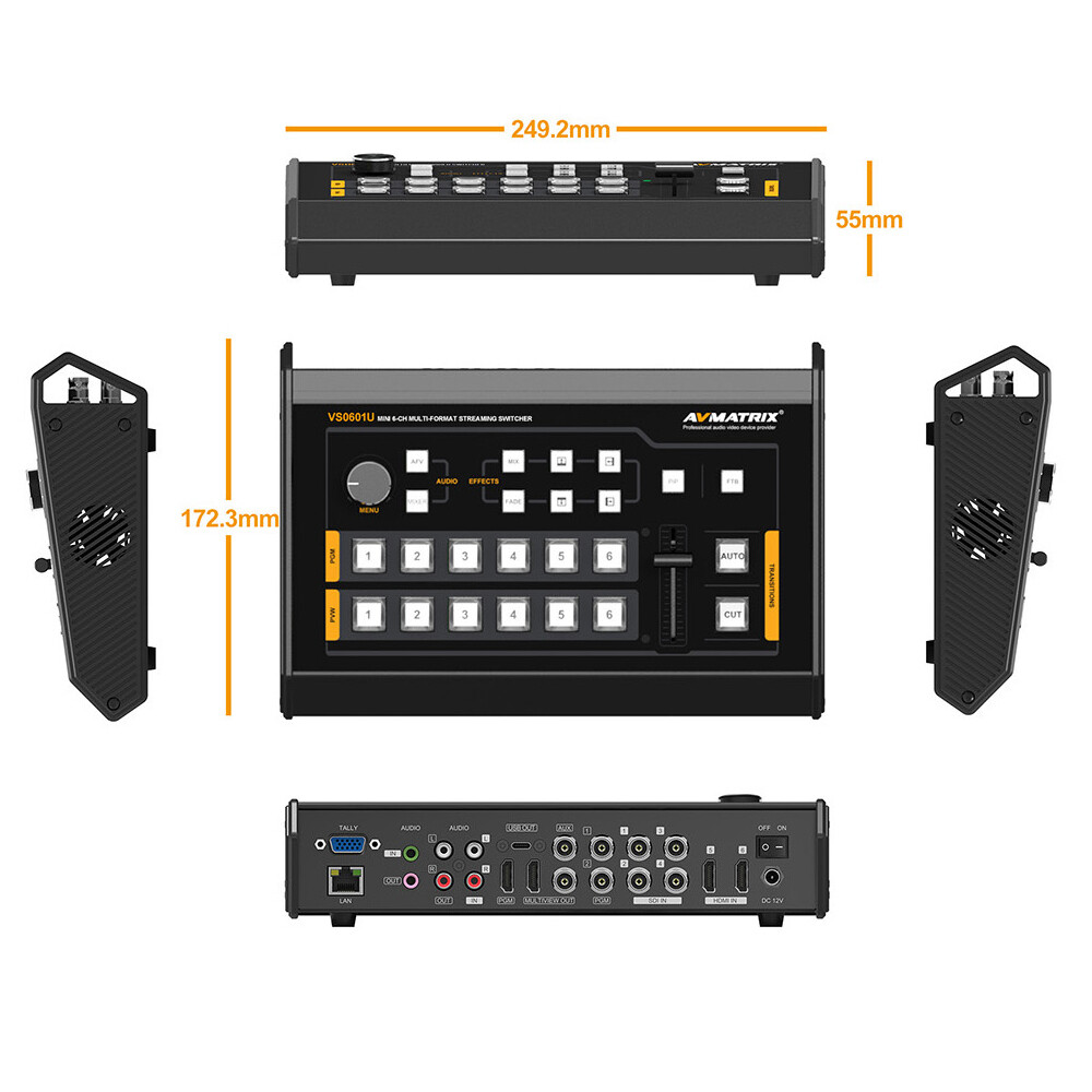 AVMATRIX VS0601U Mini 6 Channel Multi-Format Streaming Switcher 1×USB type-C Out