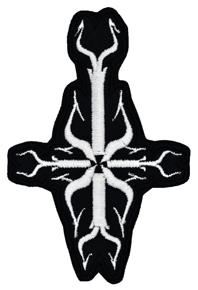 SATYRICON WHITE CROSS LOGO (shaped border) EMBROIDERED PATCH