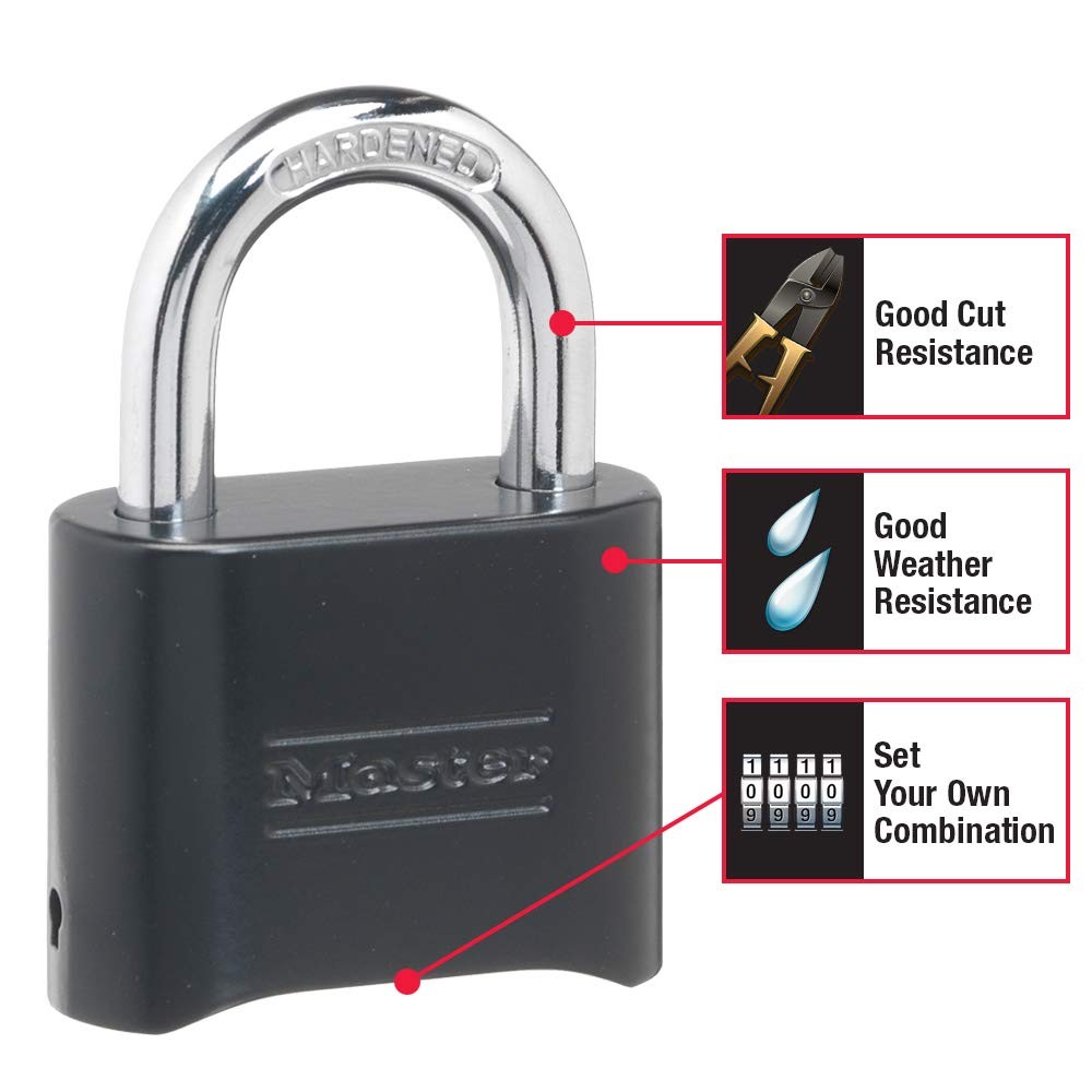 Master Lock Black Combination Lock, Customizable Combo Padlock, Indoor and Ou...