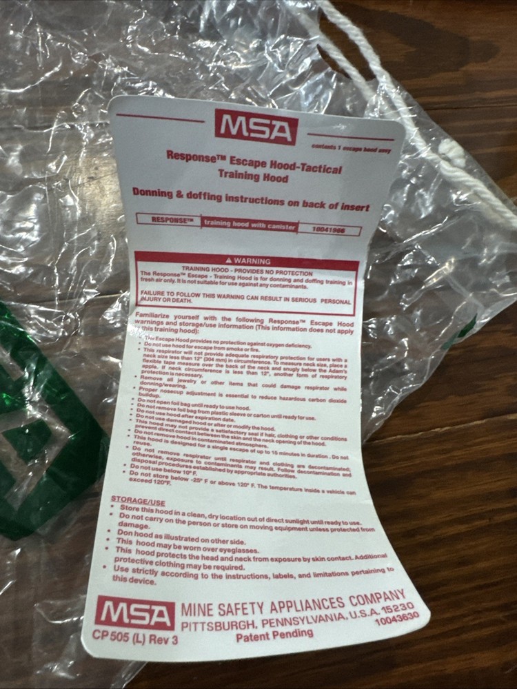 MSA Response Escape Training Hood