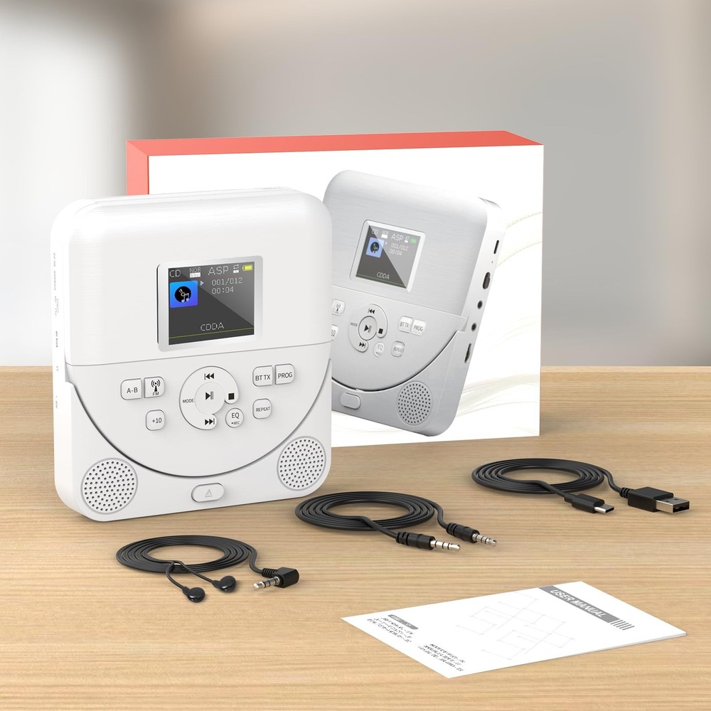 Bluetooth CD Player Portable for Home with Dual Speakers, FM Transmitter, Rec...