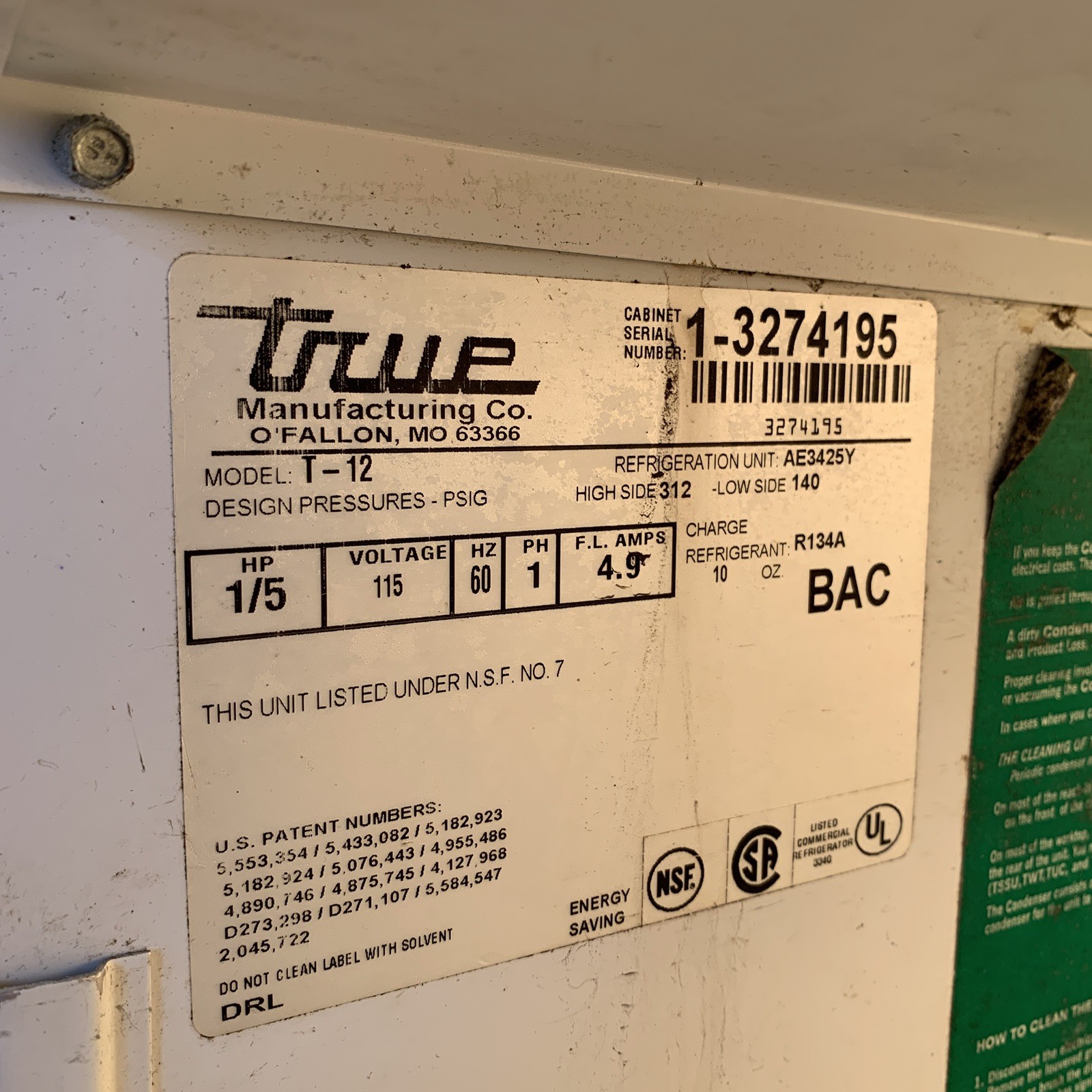 True T-12 Reach In Refrigerator Tested