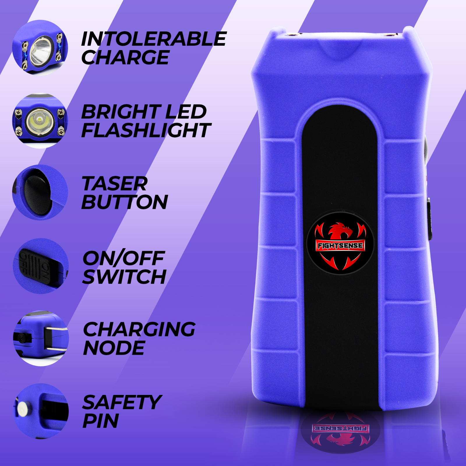 Mini Rechargeable Stun Gun 10 Mil Volts With Led Light Extremely Powerful Purple