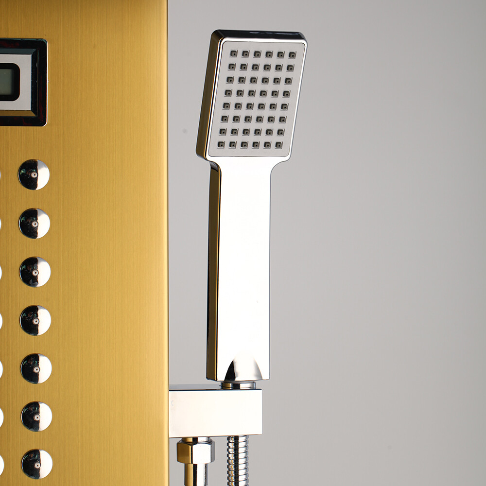 Bathroom Mixer Gold Shower Panel Digital Screen Massage Jets Wall Mounted Units
