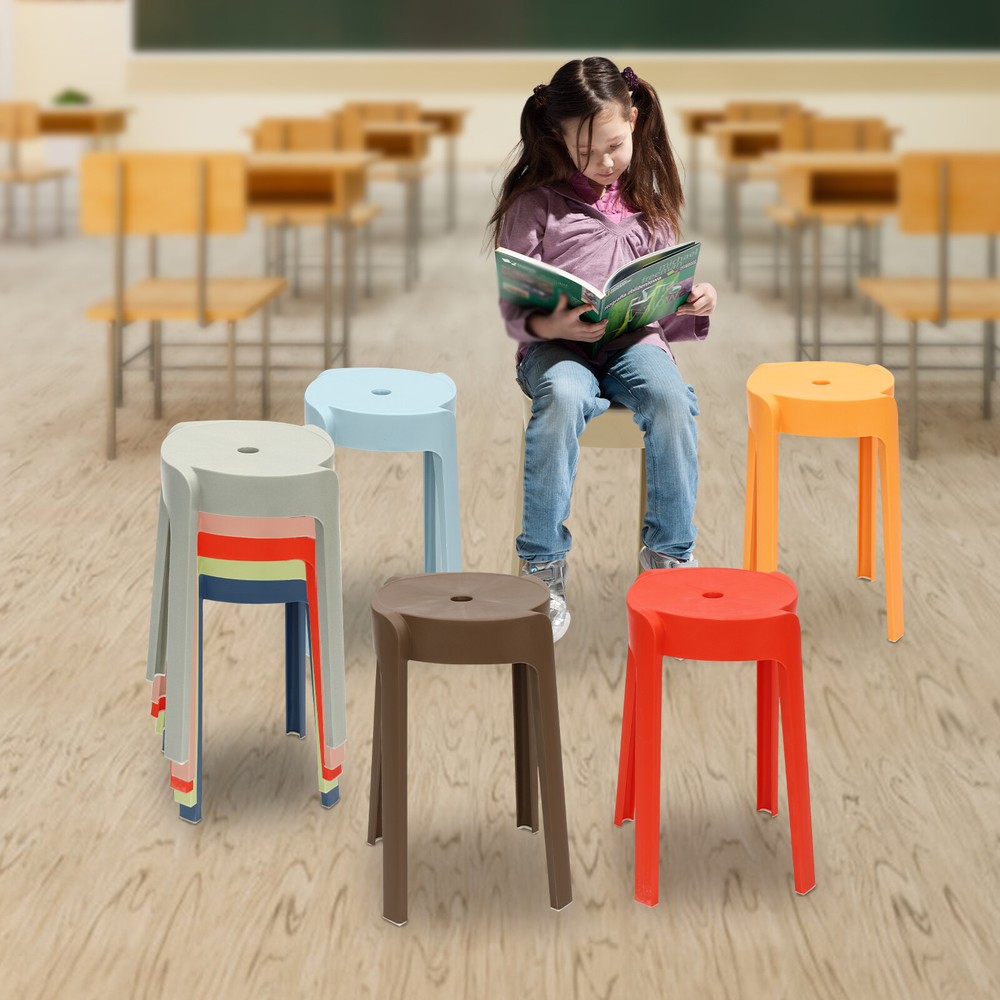 10PCS 18" Colorful Plastic Stackable Stools Modern Round Stools Stackable Stools