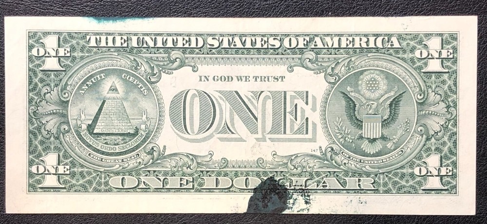 1999 Federal Reserve Note Smear Ink Front & Back Error $1 One Dollar Bill Note