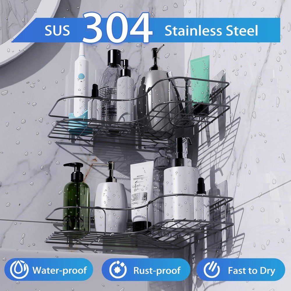 Moonlit Pond Corner Shower Caddy, 2 Pack Adhesive Black