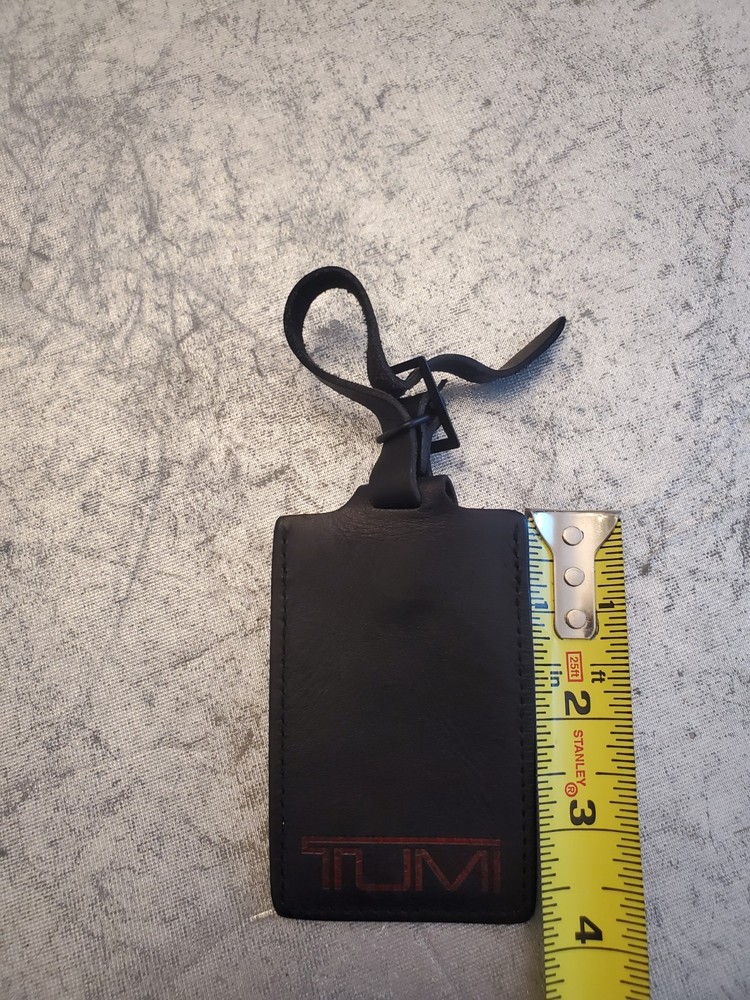 TUMI Black Leather Luggage Replacement Tag Red Logo Double Sided
