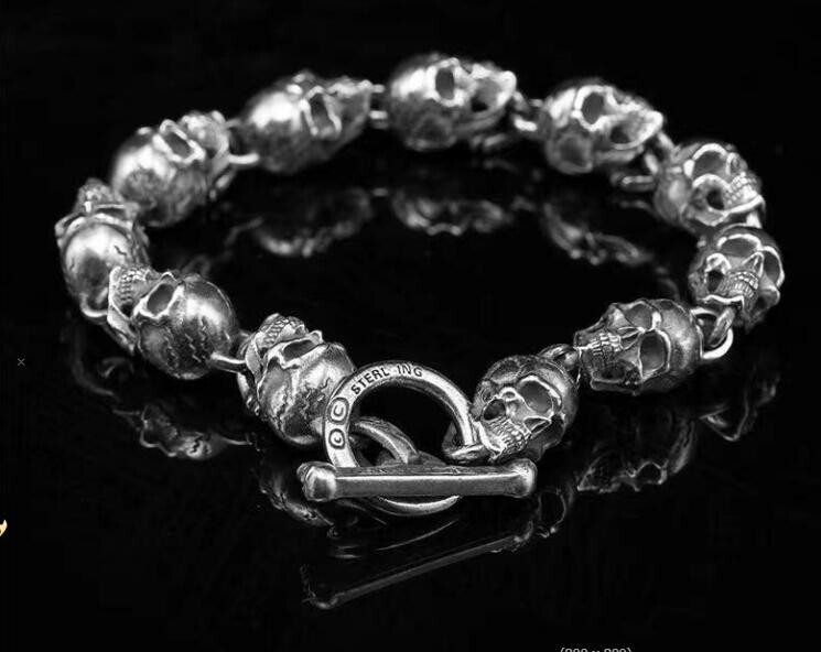 Silver Skull retro domineering style Bracelet