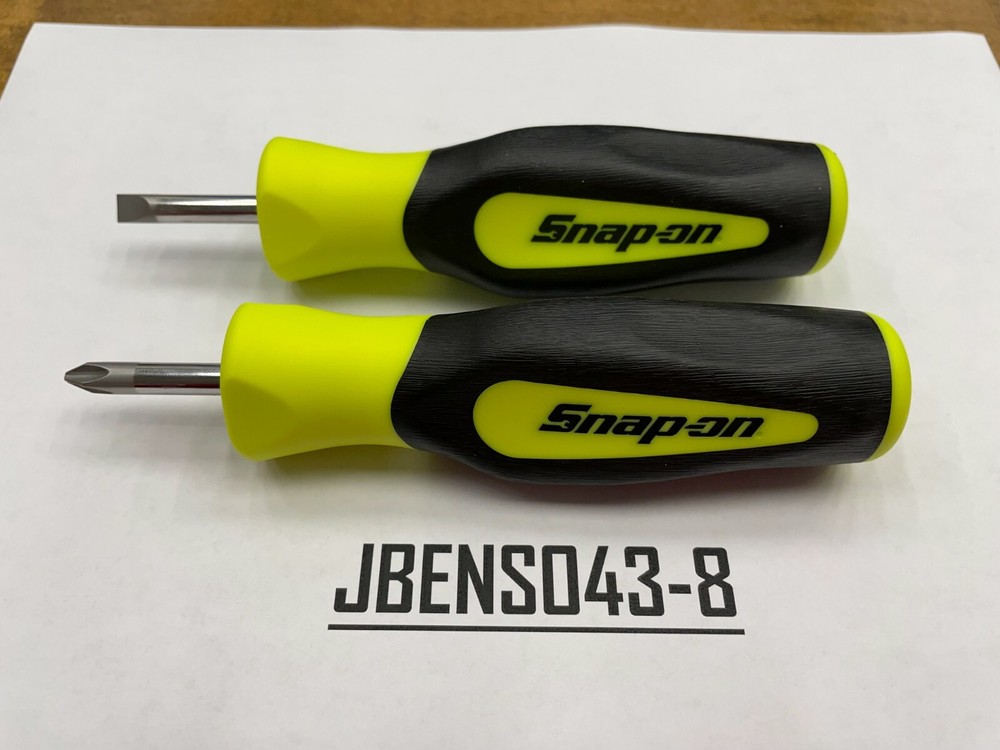 Snap-on Tools NEW HI-VIZ 2pc Soft Grip Instinct Handle Stubby Screwdriver Set
