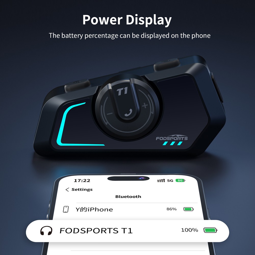 T1 Motorcycle Intercom Bluetooth Helmet Headset 2-way 1km Communication +Sticker