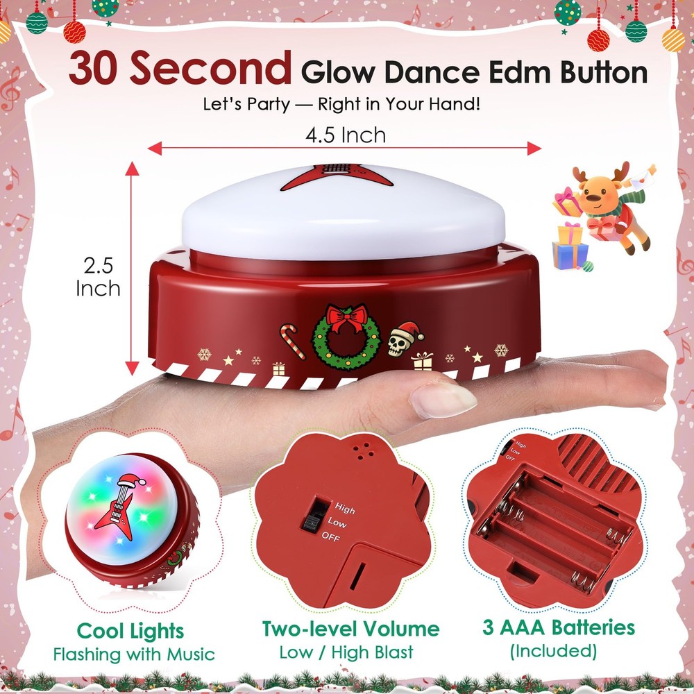 Feekoon 1 Pack Dance Party Button, Plays 10 EDM Tracks, 30 Second Light Up Da...