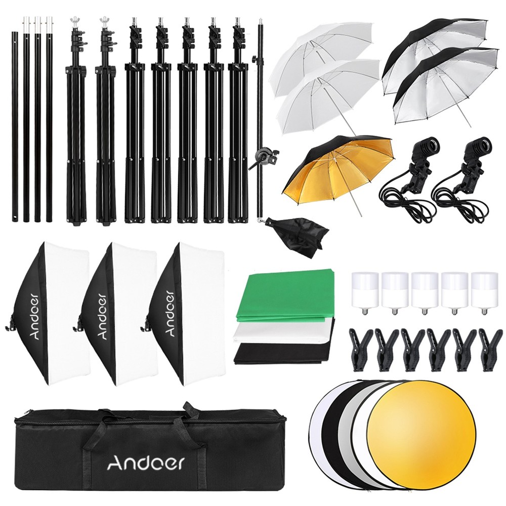 Complete Studio Photography Set With 3 Softboxes 5 Umbrellas 2m Light Stands 3