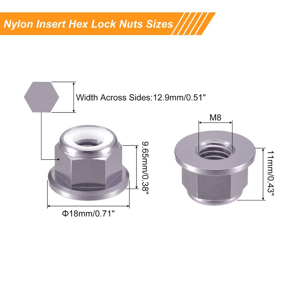 Nylon Insert Hex Lock Nuts, 10pcs - M8x1.25mm Self-Locking Nut(Titanium Gray)