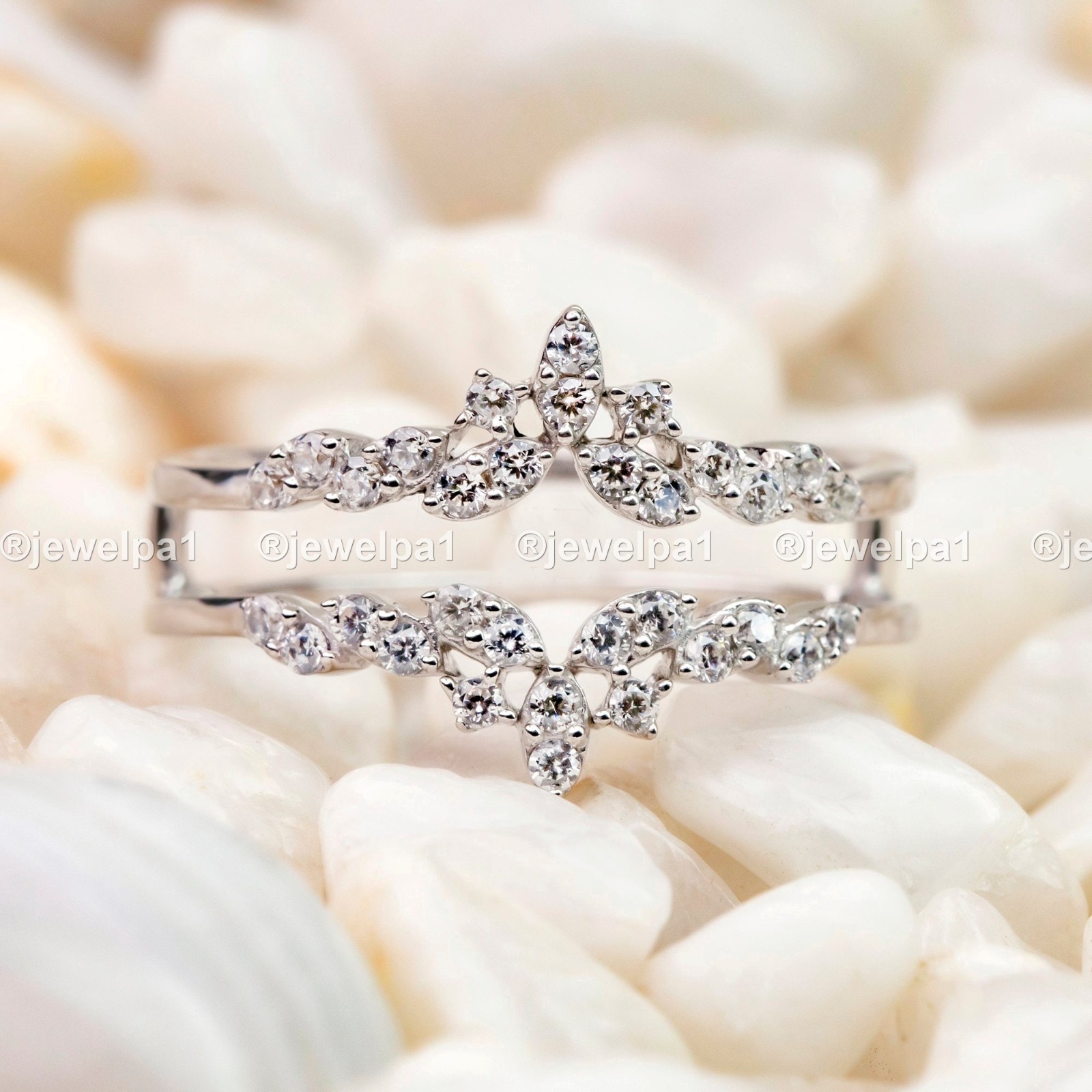 Solid 14K White Gold Moissanite Enhancer Guard Wedding Band Round Cut 1.15 Carat