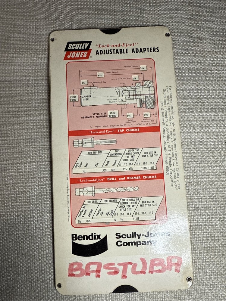 BENDIX Scully -Jones - Quick Lock Adjustable Adapters  CALCULATOR Slide Chart