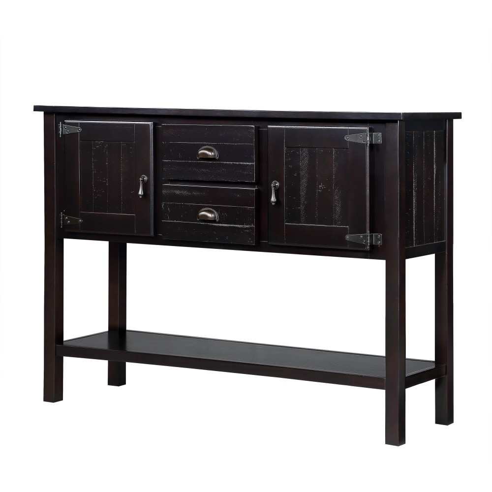 Solid Wood Sideboard Console Table 48'' - 2 Drawers/Cabinets, Shelf,Espresso