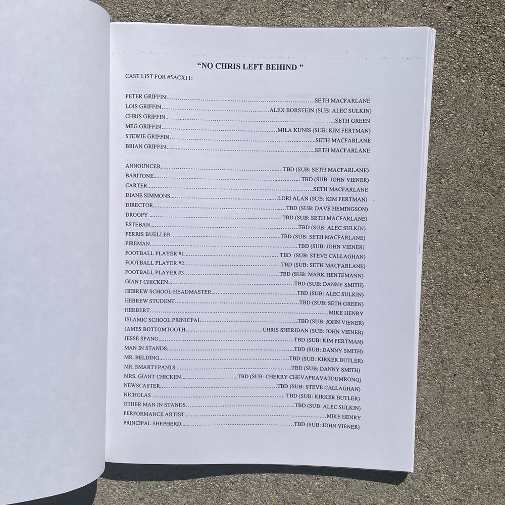 Family Guy 2006 Production Used Table Draft Script No Chris Left Behind