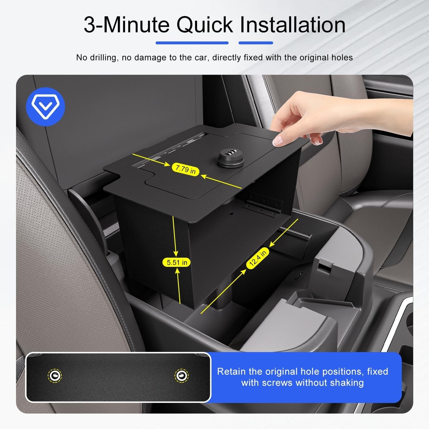For 2023-2025 Chevy Silverado GMC Sierra 1500 Center Console Safe Vault Lock Box