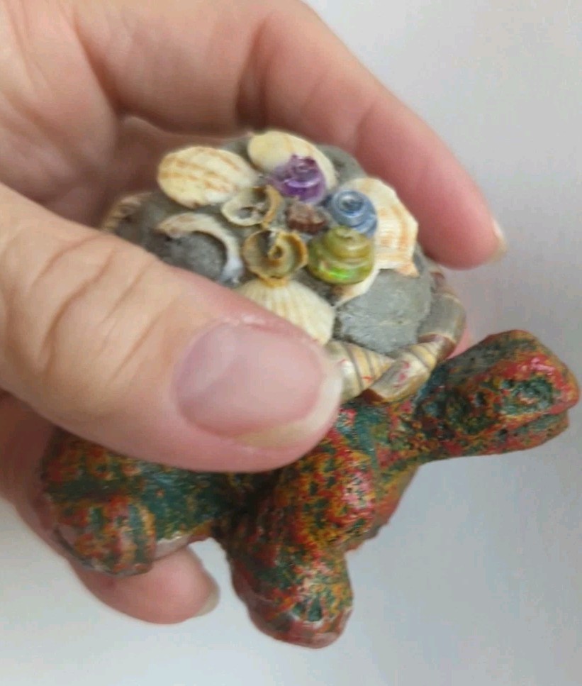 Handmade Stone Concrete Turtle Seashells Small Figurine 2" Tall