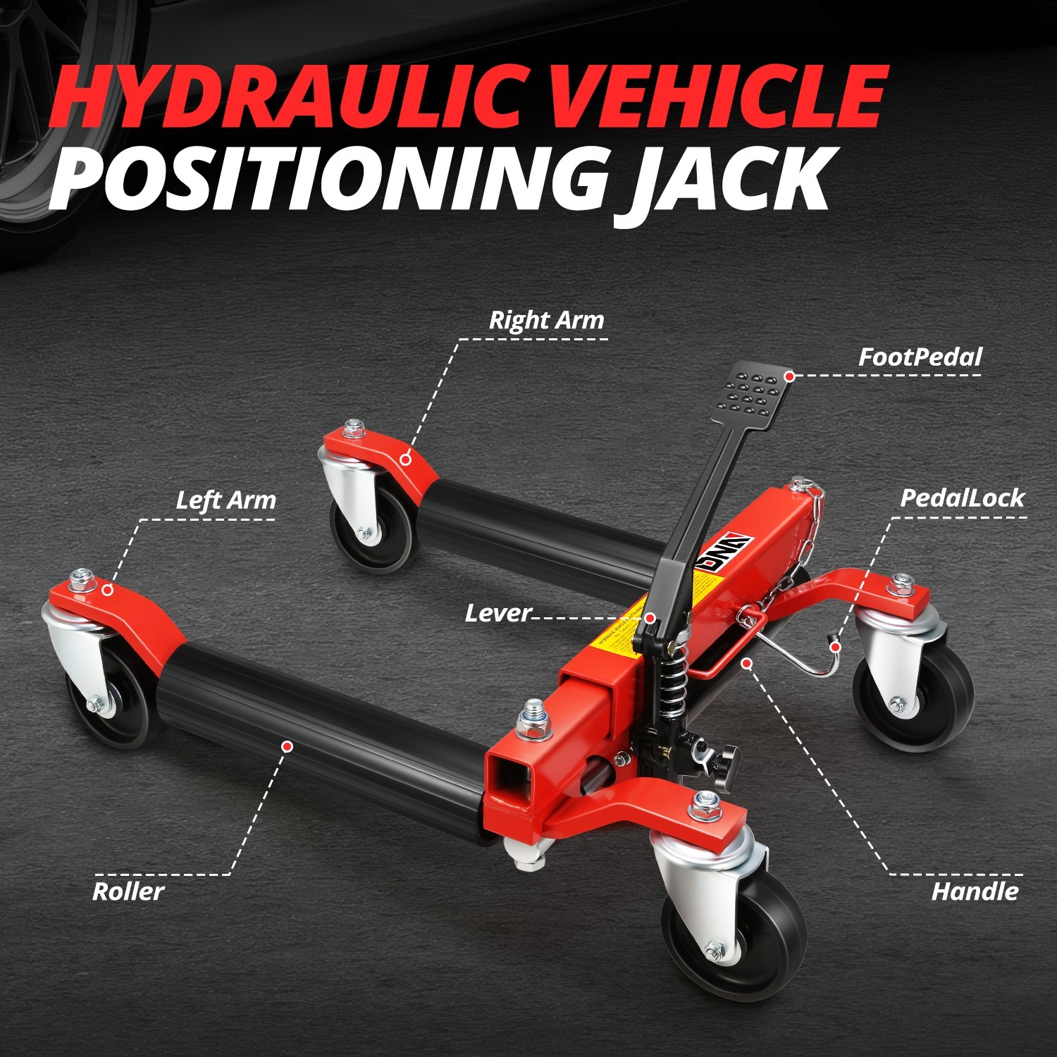 1500 lbs 12'' Car Wheel Tire Dolly Hydraulic Jack Set w/ Ratchet Foot Pedal 2Pcs