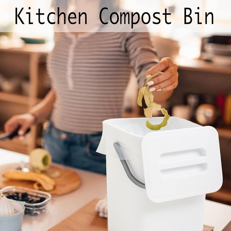 Odor Blocking Kitchen Compost Bin Indoor Fruit Fly Free Compact Container New