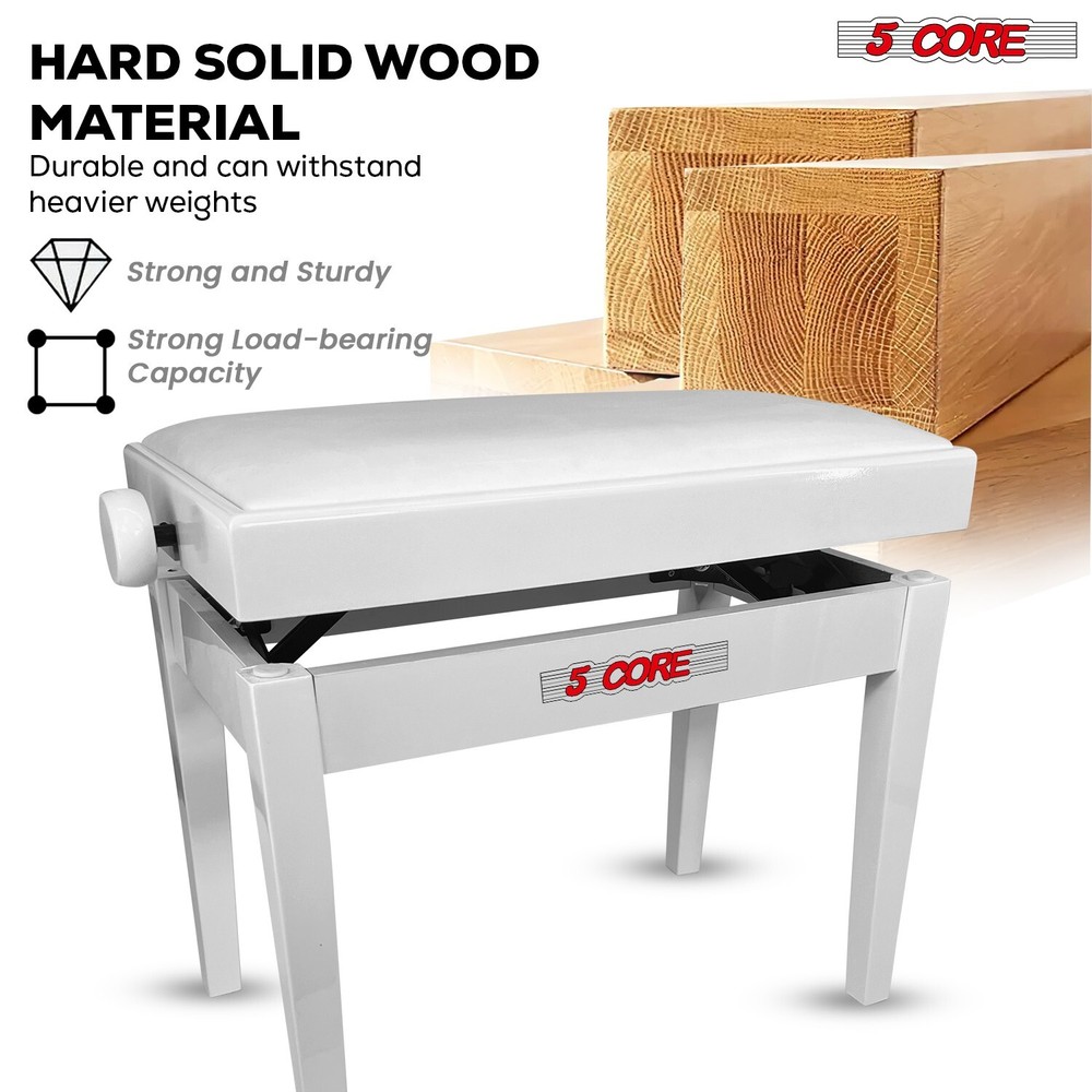 5 Core Adjustable Piano Bench Thick Padded Solid Wood Keyboard Stool Heavy Duty