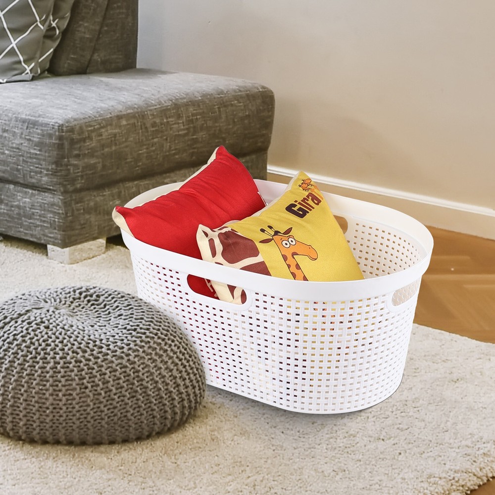 4 Pack Large Laundry Baskets, Plastic Hamper Laundry Basket, 40L, White