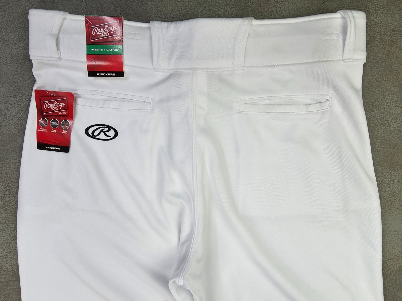 Rawlings Size Large Mens White Baseball Knickers Embroidered Logo Pants NWT