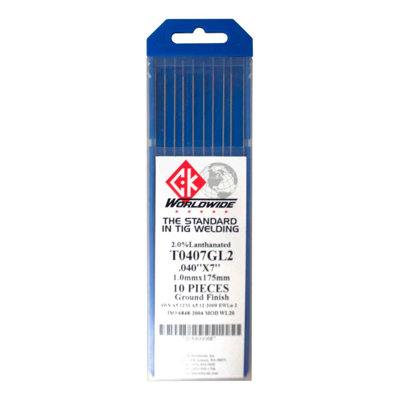 CK T0407GL2 2% Lanthanated Tungsten Electrode .040" X 7" 10 pack