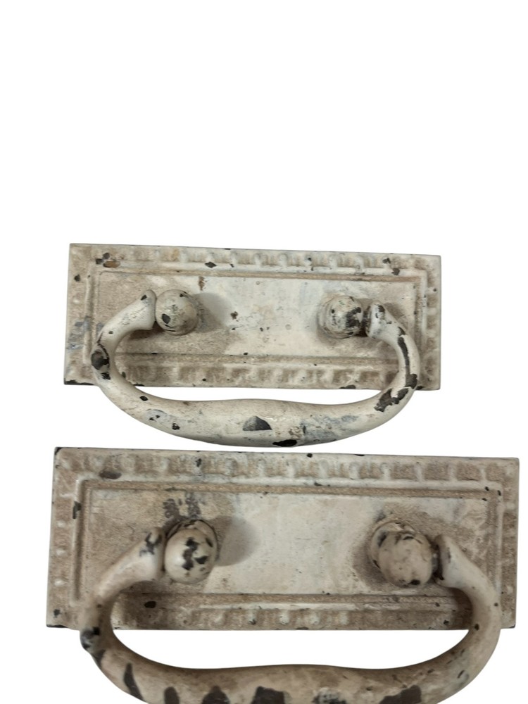 Antique Victorian cast iron Pull knobs cabinet drawer White Paint Shabby Chic