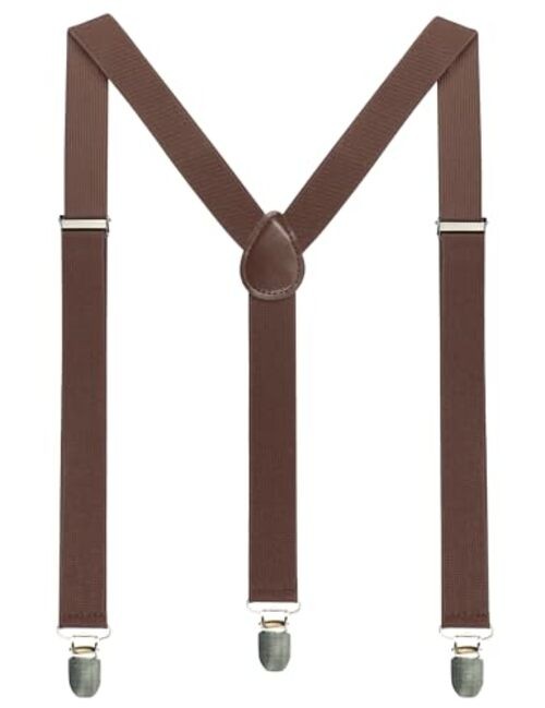 Solid Color Mens Suspender with 3 Strong Clips Adjustable Braces Brown