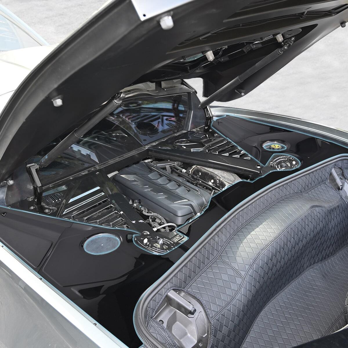 Gloss Black Flash Engine Bay Trim Panel Cover Guard for Corvette C8 Coupe 2020+