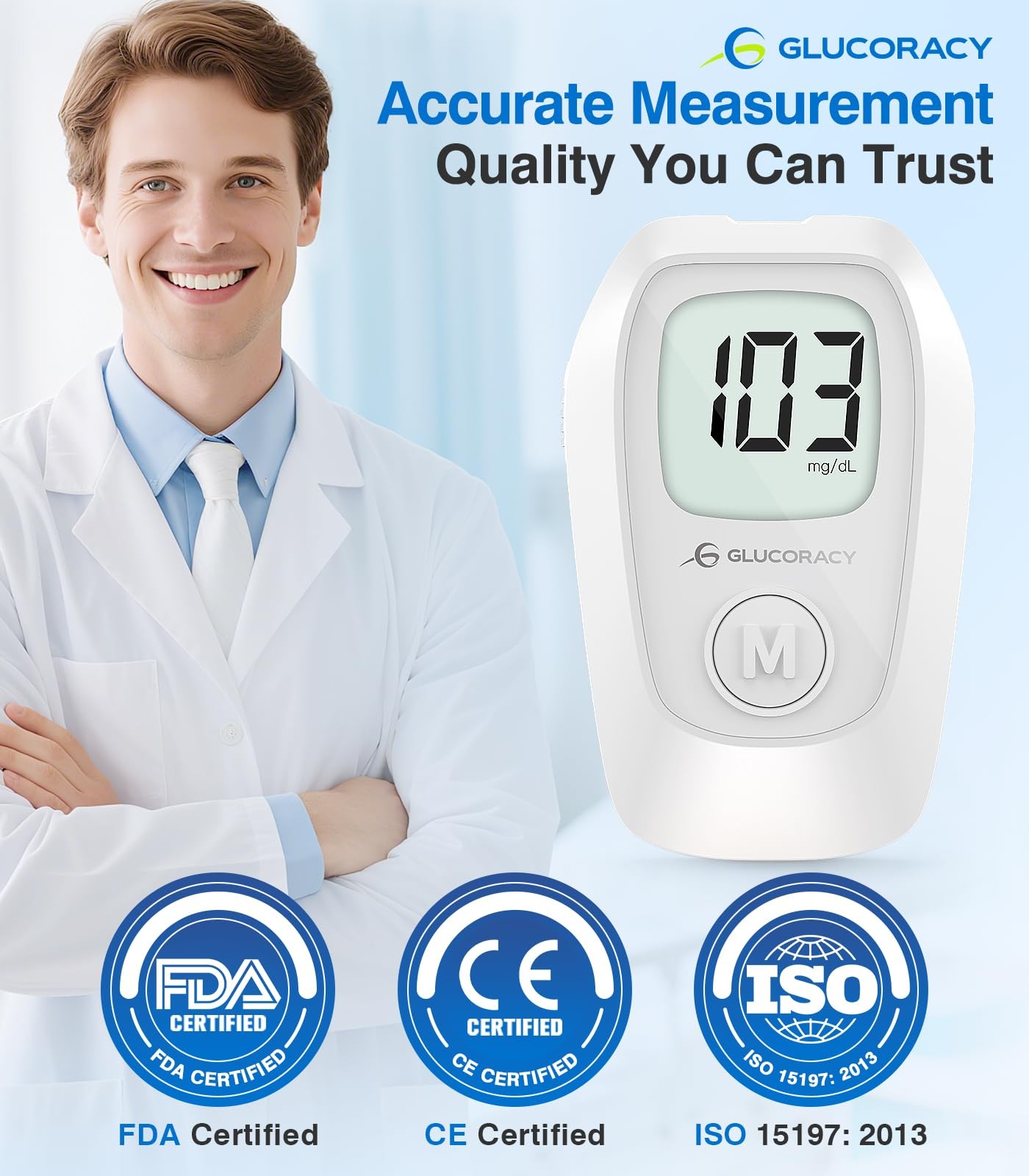 Glucoracy G-425 Glucose Monitor Kit, Blood Sugar with 100 Test Strips