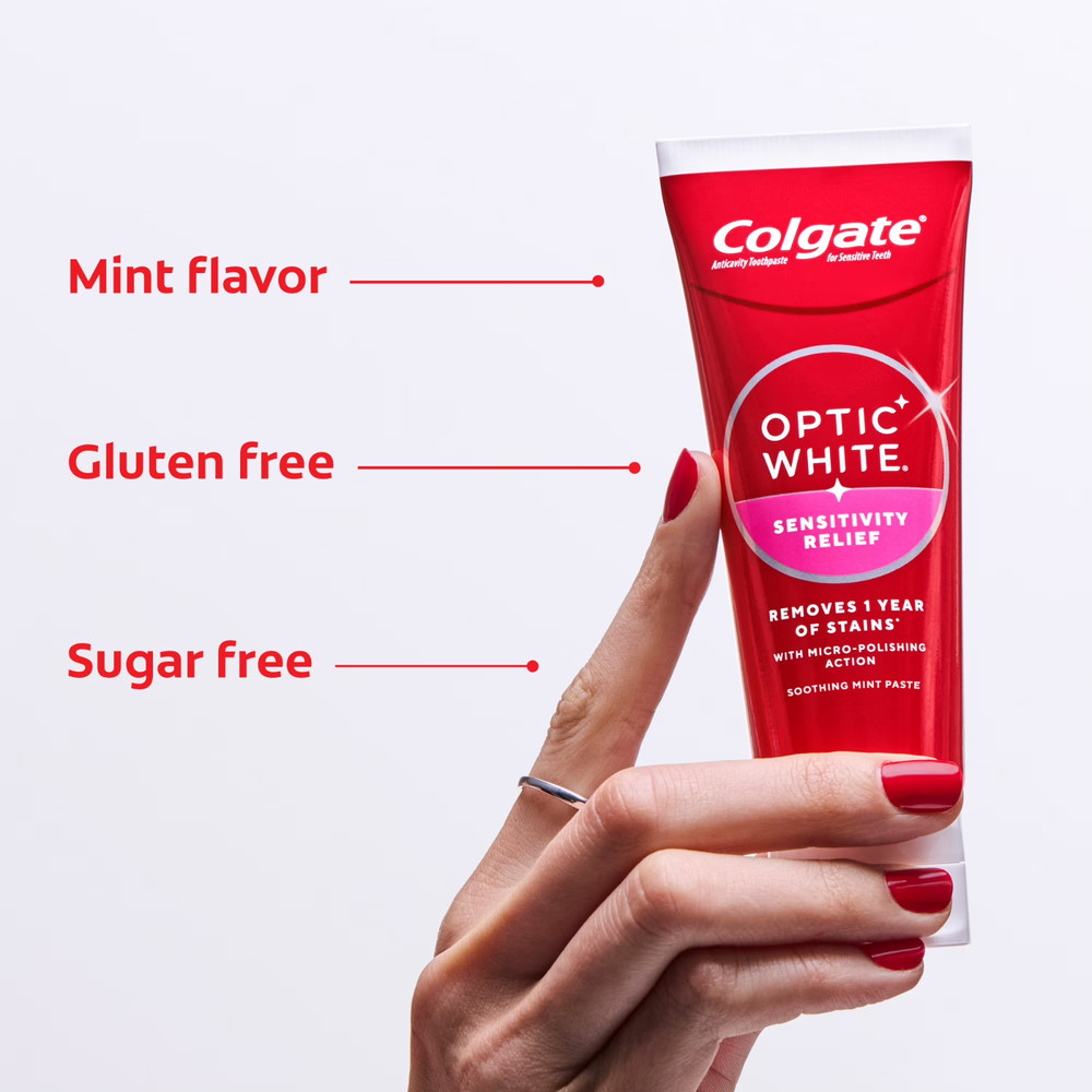 Colgate Optic White Sensitivity Relief Whitening Toothpaste Fluoride Mint 3.8 Oz