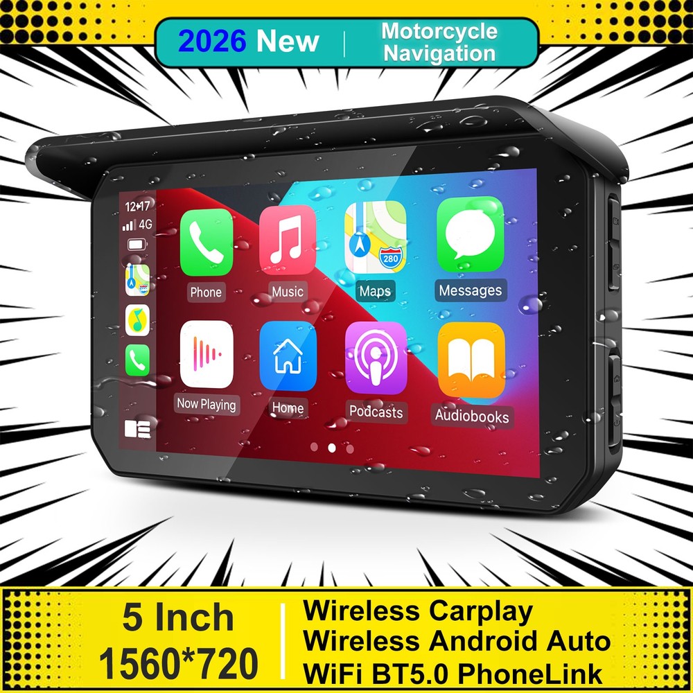 Motorcycle 5 Inch CarPlay Android Auto GPS Navigation System Bright Touch Screen
