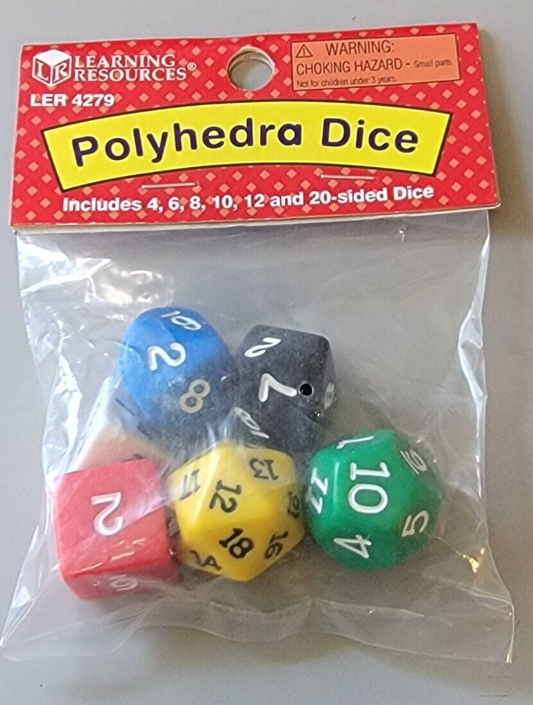 NEW Learning Resources Polyhedra Dice  5 Dice  4, 6, 8, 10, 20 Sided Dice