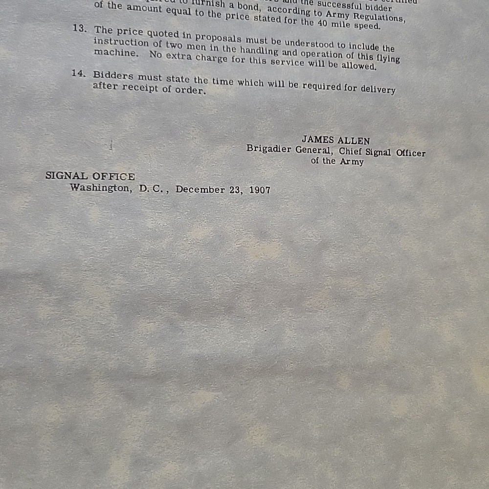 1908 Wright Brothers Signal Corps Agreement Poster