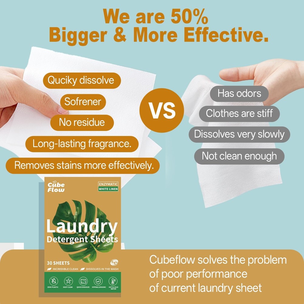 Linen Scented Laundry Detergent Sheets | 60 Loads | Natural Freshness & Deep ...