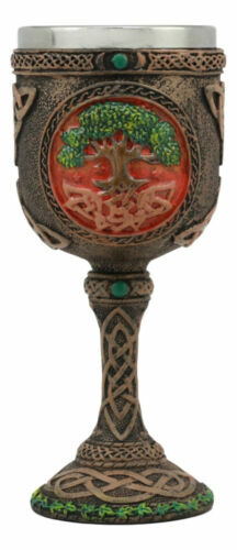 Tree of Life Wine Goblet Made of Polyresin With Stainless Steel Rim 6.75"H