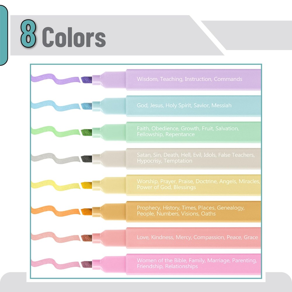 Mr. Pen- Bible Highlighters with Color-Coding System, 8 8 Pack, Soft Pastel