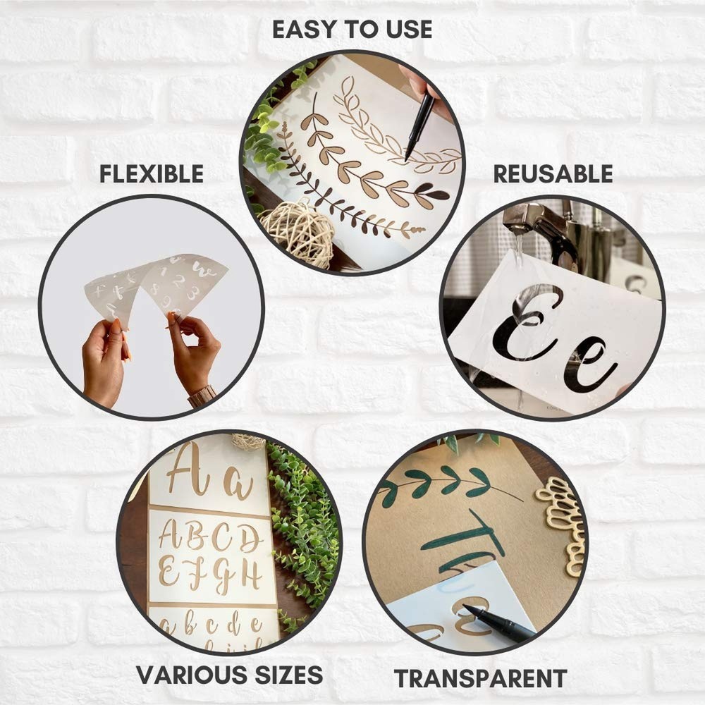Boutique Calligraphy Stencil Template Kit - 45 Reusable Pieces - Includes Let...