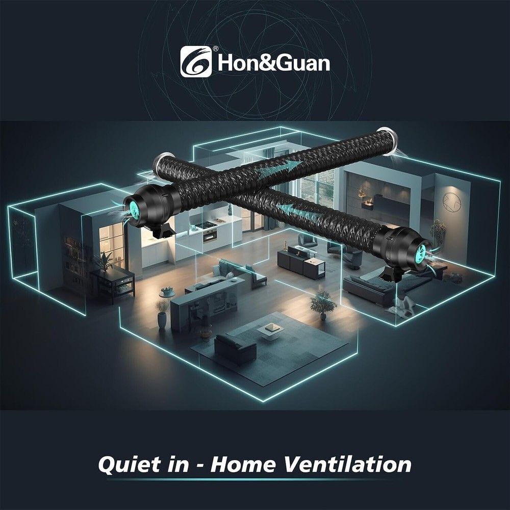 Hon&Guan 4 Inch Inline Duct Fan With Variable Speed Controller, EC Motor