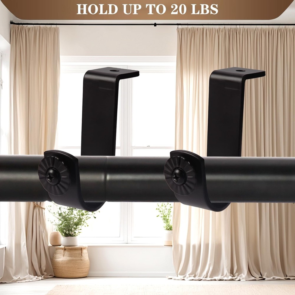 Curtain Rod Brackets - Ceiling Mount, Black (3 PCS) 3