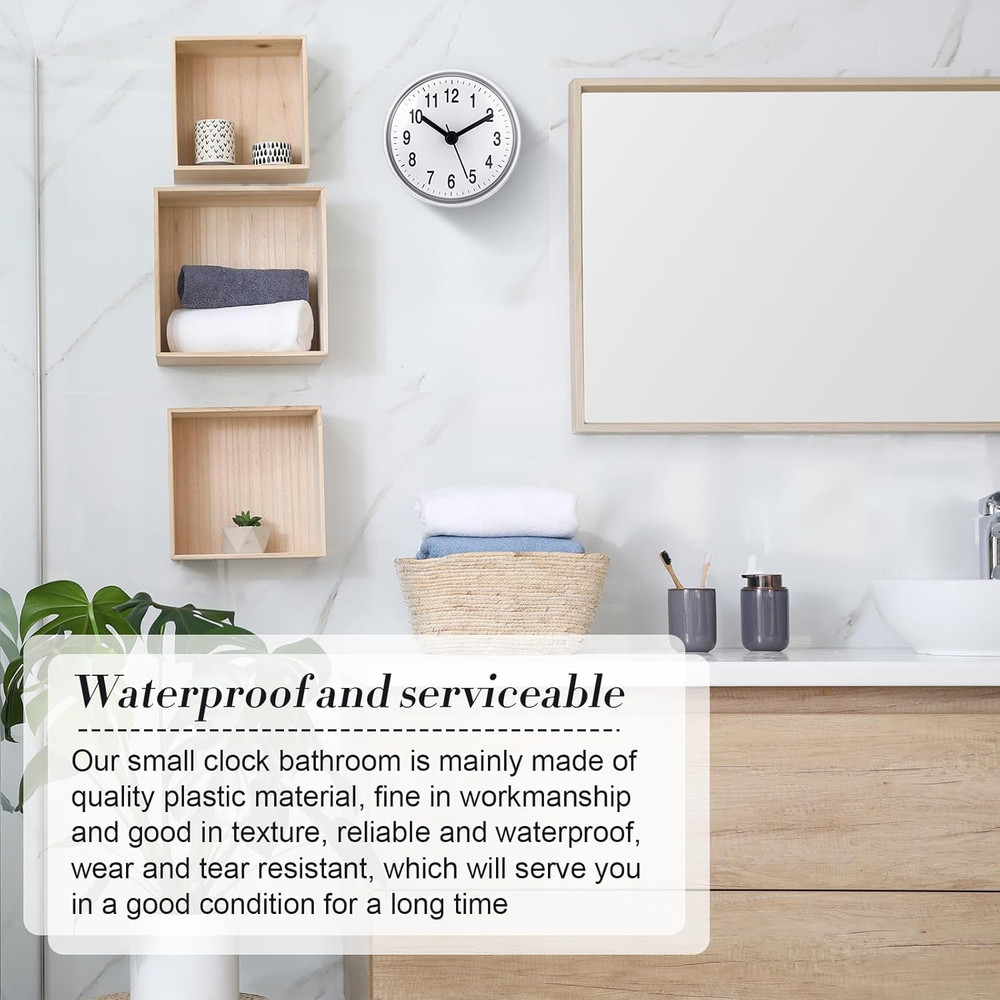 Waterproof Bathroom Clock Small Digital White Shower Wall Clock with Easy
