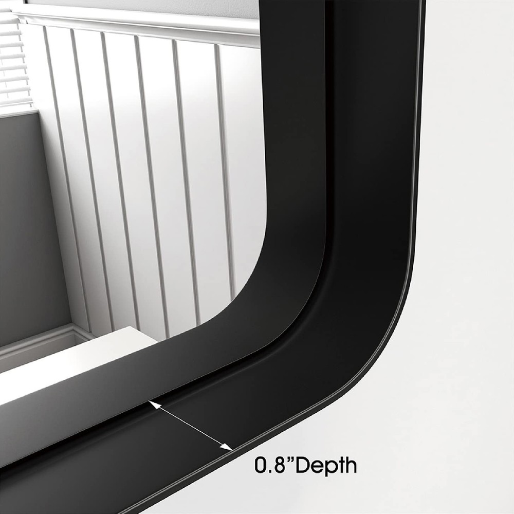 Modern Black Frame Bathroom Mirror for Wall, 28 x 36 Inch Rectangle Round Mir...